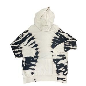 Blue Buttercup Women's Tie Dye Pullover Hoodie Kangaroo‎ Pocket Cream Black